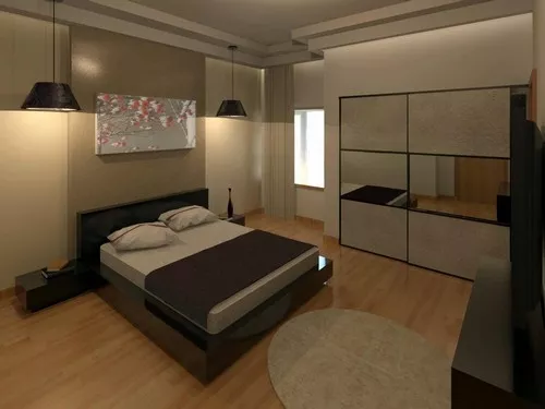 עיצוב חדר שינה מפואר עם רצפת עץ בפנטהאוז